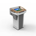 Functional Desk With White Body And Brown Top Featuring Front LOGO 3d model