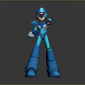 Blue Robot Character 3D Model With Red Accents And Mechanical Armor Design