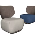Modern Stylish Single Sofa Seating With Light Gray And Navy Blue Fabric Upholstered Curved Backs