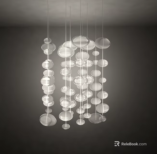 Modern Pendant Lights With Multiple Circular Transparent Glass Shades Hanging In Cluster 3d model 