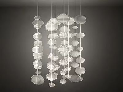 Modern Pendant Lights With Multiple Circular Transparent Glass Shades Hanging In Cluster 3d model
