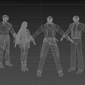 Game and Movie Character Action Figures with Various Outfits Standing in Grid Studio