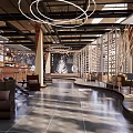 Modern Cafe Interior With White Globe Pendant Lights Wooden Bar Counter And Cozy Seating