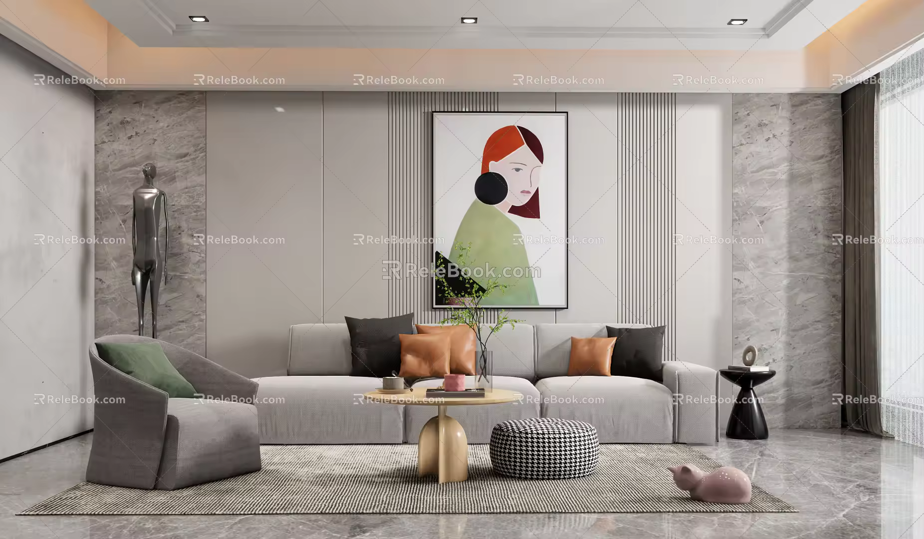 Modern sofa coffee table combination 3d model
