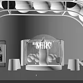 Modern Exhibition Booth Design With Curved Structure Spherical Installation MIK Signage And Panel Displays