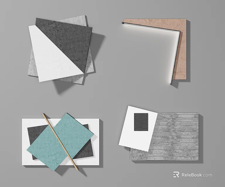 Modern Geometric Wall Decor With Mixed Textures And Neutral Colors 3d model 