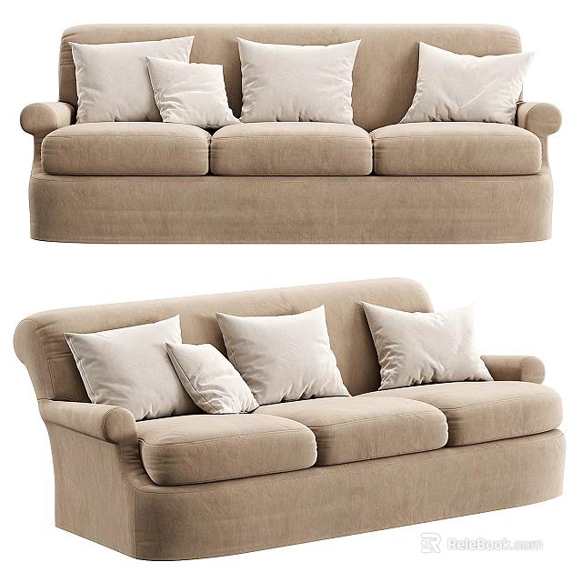 Beige Sectional Sofa with Soft Plush Pillows Comfortable Upholstered Classic Design 3d model
