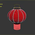 Traditional Red Lantern With Golden Hanger And Tassel Base 3d model