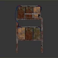 Multiple Rusted Batteries Arranged on Metal Rack with Power Supply Unit