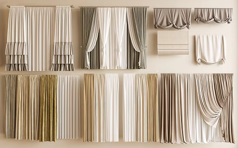 Modern curtain cloth curtain pleated curtain solid color foreign curtain gauze curtain cream wind curtain color matching curtain 3d model