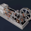 Vintage Industrial Equipment With Mechanical Flywheel Metallic Piston And Metal Components