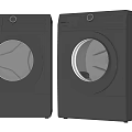 Two Black Front Loading Washing Machines With Modern Sleek Design And Stainless Steel Doors