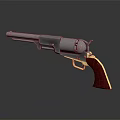 Vintage Revolver With Silver Barrel Black Cylinder Gold Accents Brown Wooden Grip On Dark Surface
