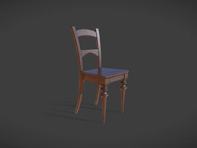 Wooden Single Chair With Slatted Back And Dark Upholstered Seat For Home 3d model