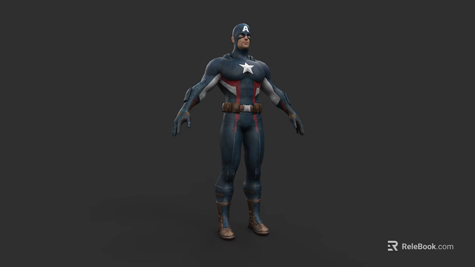 Superhero Captain America Game Movie Character 3D Model With Classic Blue Red Costume 3d model 