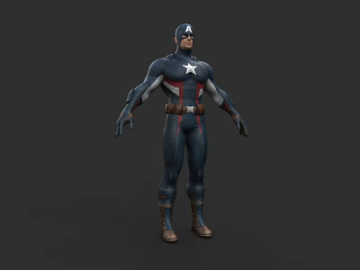 Superhero Captain America Game Movie Character 3D Model With Classic Blue Red Costume 3d model