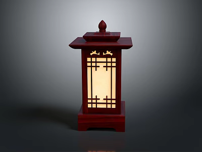 Traditional Red Wooden Chinese Lantern With Lattice Window And Warm Light Glow 3d model