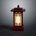 Traditional Red Wooden Chinese Lantern With Lattice Window And Warm Light Glow