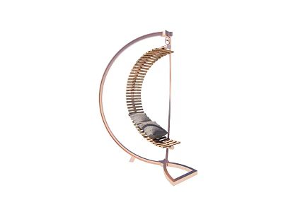 Moon Shaped Hanging Chair With Metal Frame Wooden Seat And Gray Cushion 3d model
