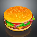 Juicy Hamburger With Sesame Seed Bun Fresh Lettuce Tomato Cheese And Beef Patty