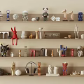 Creative Decorative Ornament Combination With Diverse Designs And Various Materials On Display Shelf