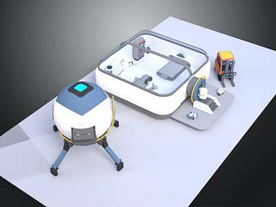 Medical Laboratory Equipment Components With Transparent Device Blue Screen And Yellow Mechanical Arm 3d model