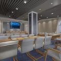 Modern Conference Room Interior Design With Wooden Tables Chairs Large Screen And Lighting