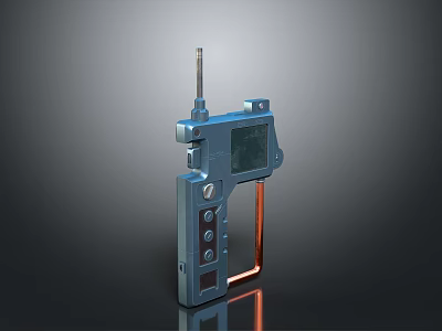 Blue Metal Handheld Household Tool With Display Panel Buttons Long Thin Rod And Orange Curved Part 3d model