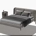 Modern Beige Upholstered Double Bed With Bedside Tables Striped Blanket Pillows Rug And Plants