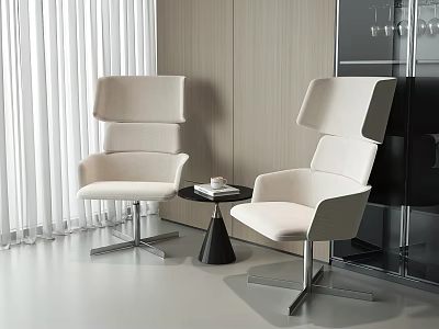 Modern Light Beige Single Chair With High Back And Side Table In Contemporary Interior 3d model