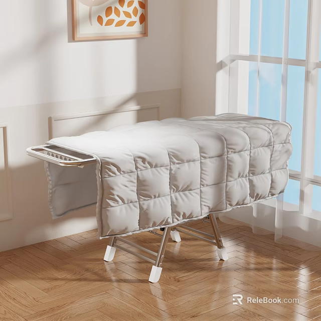 Metal Storage Shelf With Gray Fabric Cover In Room Near Window Wooden Floor 3d model 