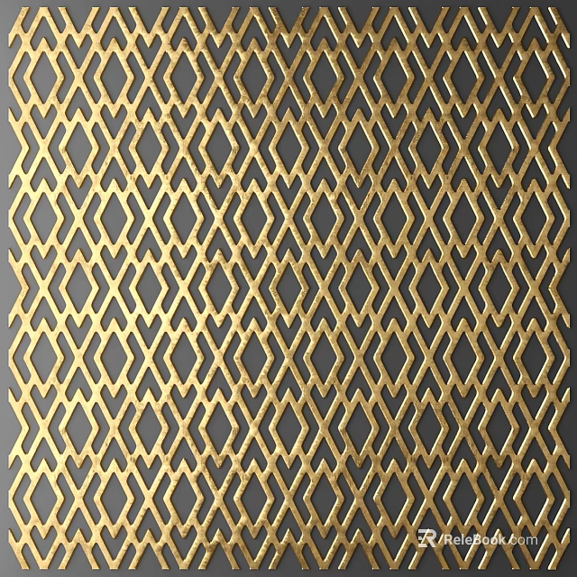 Golden Geometric Pattern Wall Decor with Diamond Shapes and Interlaced Lines on Dark Background 3d model 