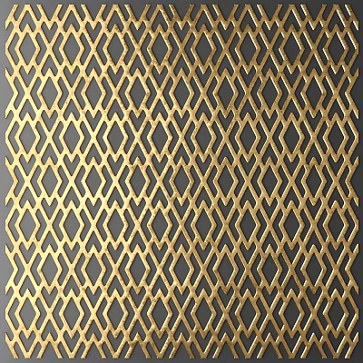 Golden Geometric Pattern Wall Decor with Diamond Shapes and Interlaced Lines on Dark Background 3d model