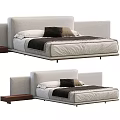 Modern Upholstered Double Bed Design With Soft Pillows And Wooden Side Table 3d model