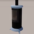 Freestanding Metal Fireplace With Blue Top Base And Burning Flames On Wheels