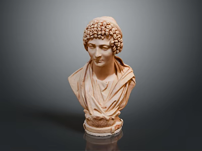 Classical Marble Bust Sculpture With Curly Hair And Drapery Displayed On Dark Background 3d model