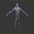 Futuristic Sci-Fi Character With Blue Glowing Head And Mechanical Armor Design 3d model