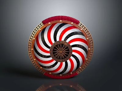 Ancient Warrior Shield With Red White Black Spiral Pattern And Gold Trimmed Edge 3d model