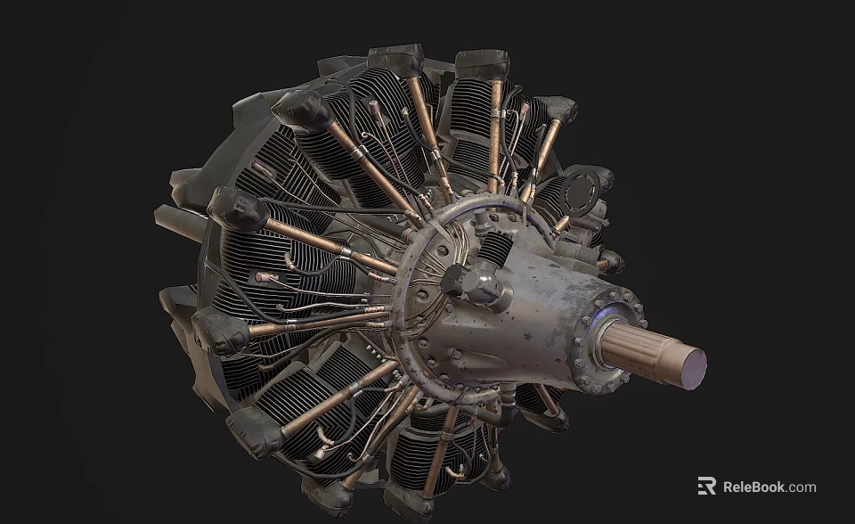Detailed Radial Engine With Metal Cylinders And Radial Mechanical Components 3d model 