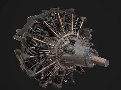 Detailed Radial Engine With Metal Cylinders And Radial Mechanical Components 3d model