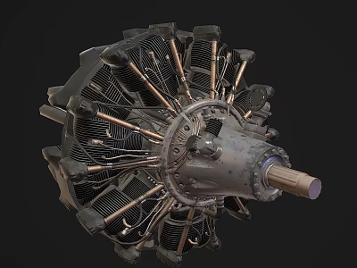 Detailed Radial Engine With Metal Cylinders And Radial Mechanical Components 3d model