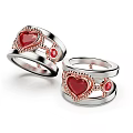 Elegant Silver Rings With Red Heart Gemstone And Rose Gold Detailed Design