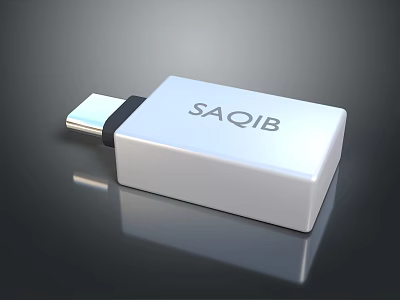 White USB Flash Drive With SAQIB Label For Mobile Digital Data Storage 3d model