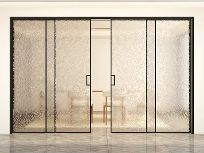 Modern Frosted Glass Sliding Doors With Black Frames In Interior Space 3d model
