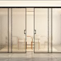 Modern Frosted Glass Sliding Doors With Black Frames In Interior Space