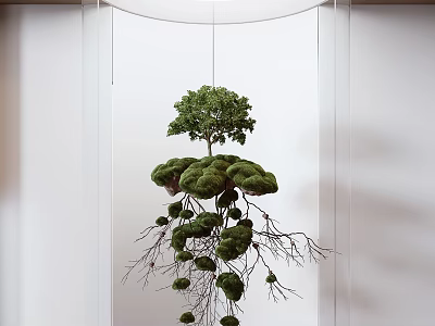 Hanging Garden Decor With Green Tree Mossy Structure Exposed Roots And Branches 3d model