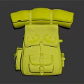 Orange Backpack With Green Rolled Item Yellow Embroidery And Small Pockets