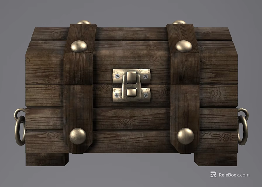 Vintage Wooden Storage Chest With Metal Buckles And Rivets For Household Use 3d model 