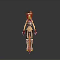 3D Model Woman with Golden Hair Brown Top Green Pants Red Gloves and Golden Boots