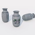 Gray Ceramic Vases With Hand Painted Landscape Designs And Decorative Patterns 3d model